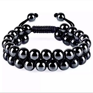 Hematite Bracelet two double rows Beaded adjustable cord bracelet